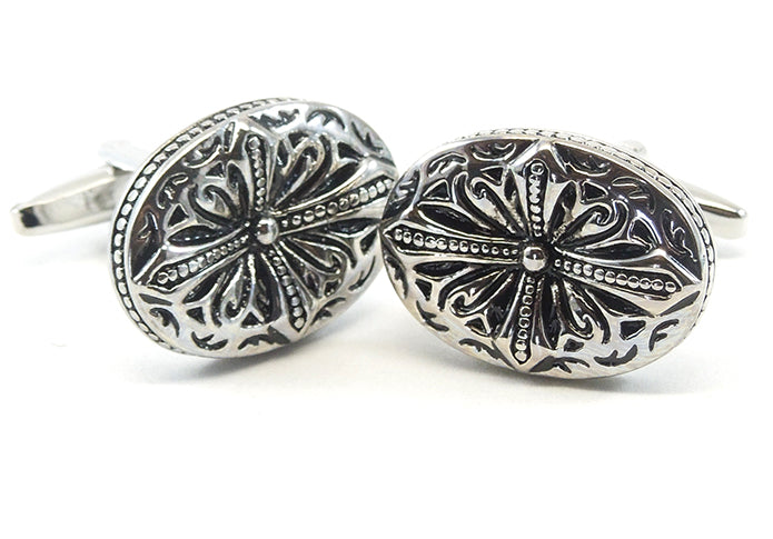 楕円-クロス-銀-黒-カフスボタン-黒系-ブラック-男女-カフリングス-営業マン-おしゃれ-かっこいい-結婚式-カジュアル-シンプル-スーツ-人気-プレゼント-ギフト-入園式-入学式-成人式