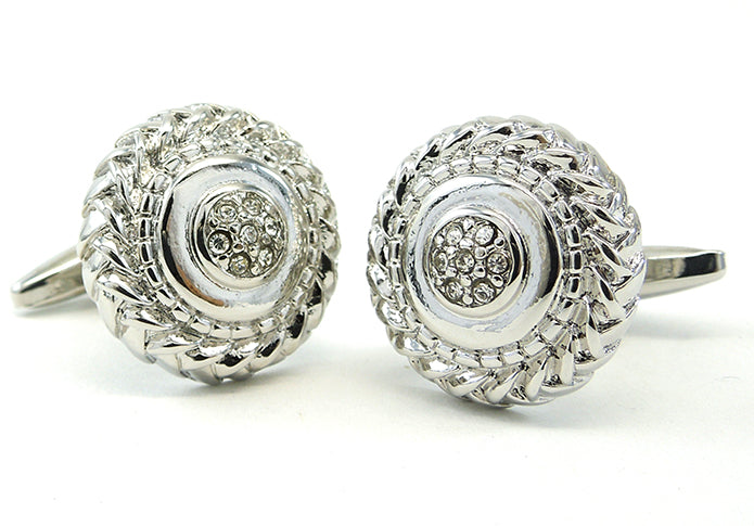 縄目-模様-サークル-銀-白-カフスボタン-白系-ホワイト-男女-カフリングス-豪華-かわいい-結婚式-営業マン-プレゼント