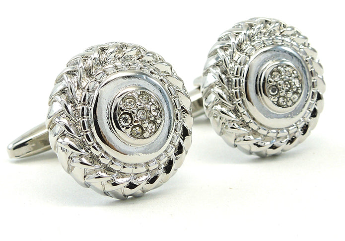 縄目-模様-サークル-銀-白-カフスボタン-白系-ホワイト-男女-カフリングス-豪華-かわいい-結婚式-営業マン-プレゼント