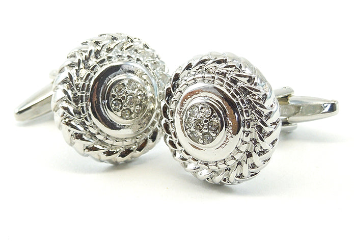 縄目-模様-サークル-銀-白-カフスボタン-白系-ホワイト-男女-カフリングス-豪華-かわいい-結婚式-営業マン-プレゼント