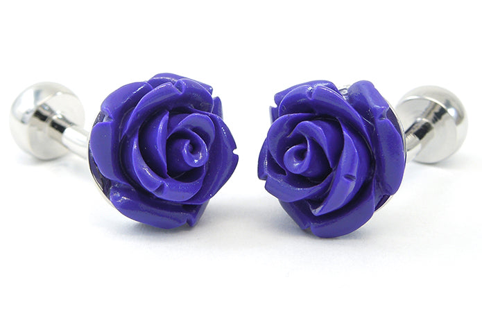 パープルローズ-銀-紫-カフスボタン-紫系-パープル-男女-カフリングス-営業マン-おしゃれ-かわいい-結婚式-カジュアル-シンプル-花-スーツ-人気-プレゼント-ギフト-入園式-入学式-成人式