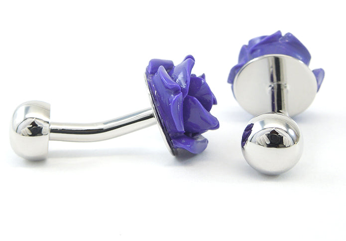 パープルローズ-銀-紫-カフスボタン-紫系-パープル-男女-カフリングス-営業マン-おしゃれ-かわいい-結婚式-カジュアル-シンプル-花-スーツ-人気-プレゼント-ギフト-入園式-入学式-成人式