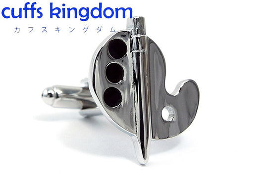 パレット-筆-スチール-カフスボタン-シルバー-色-系-男女-カフリングス-おしゃれ-かわいい-趣味-スーツ-大人気-学校-プレゼント-ギフト-入学式-成人式