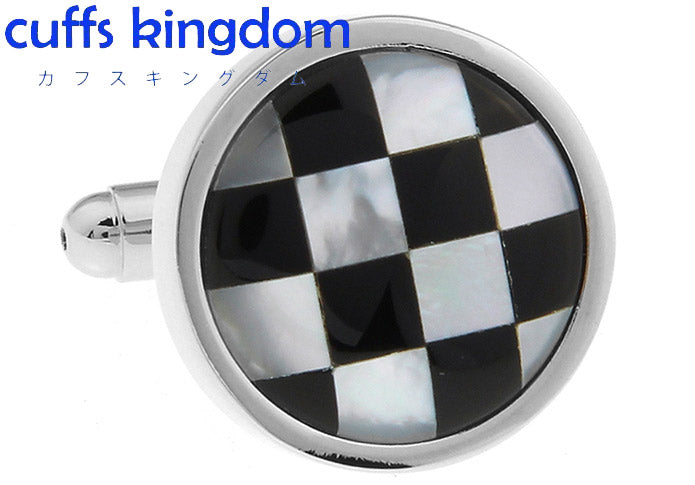 白-黒-チェック柄-立体-サークル-白-黒-色-カフスボタン-円形-シェル-男女-カフリングス-営業マン-おしゃれ-エレガント-スーツ-人気-プレゼント-ギフト-ラグジュアリ-結婚式-入学式-卒業式-カフス専門店