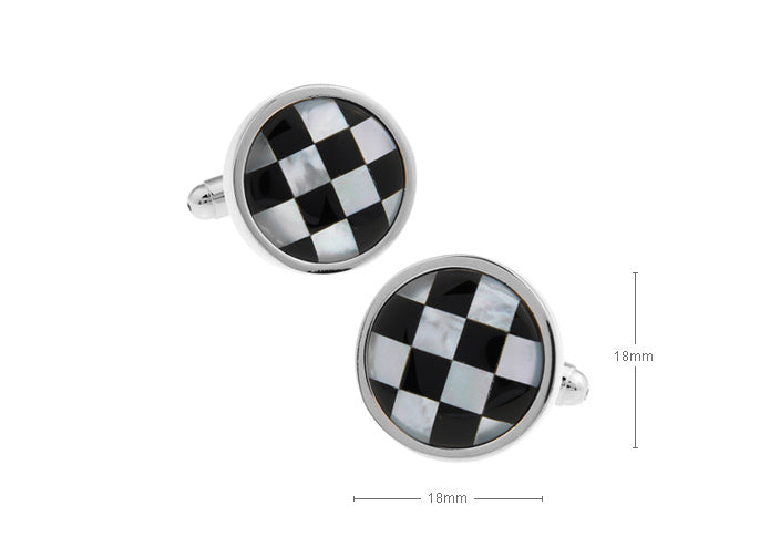 白-黒-チェック柄-立体-サークル-白-黒-色-カフスボタン-円形-シェル-男女-カフリングス-営業マン-おしゃれ-エレガント-スーツ-人気-プレゼント-ギフト-ラグジュアリ-結婚式-入学式-卒業式-カフス専門店