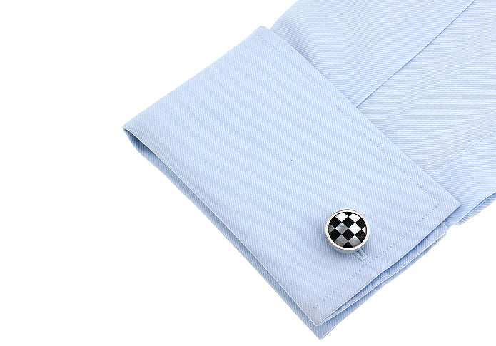 白-黒-チェック柄-立体-サークル-白-黒-色-カフスボタン-円形-シェル-男女-カフリングス-営業マン-おしゃれ-エレガント-スーツ-人気-プレゼント-ギフト-ラグジュアリ-結婚式-入学式-卒業式-カフス専門店