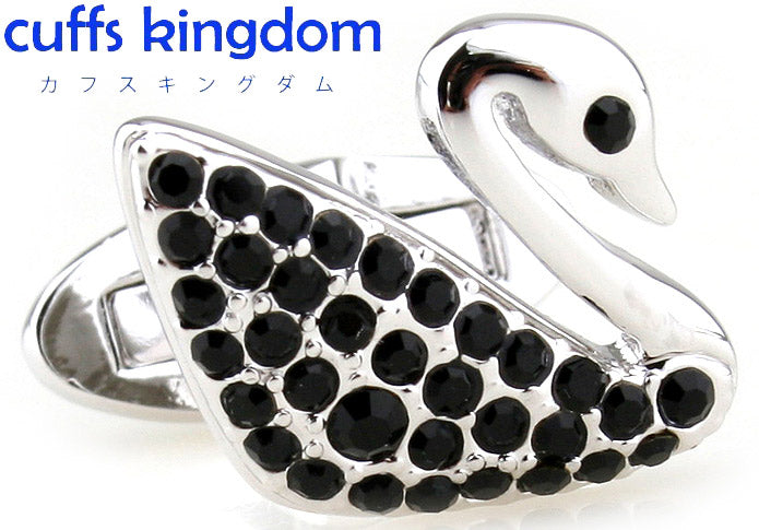 スワロフ-スワン-黒-系-カフスボタン-ブラック-ジュエル-男女-カフリングス-おしゃれ-動物-シンプル-スーツ-人気-プレゼント-ギフト-結婚式-入学式-成人式-カフス専門店