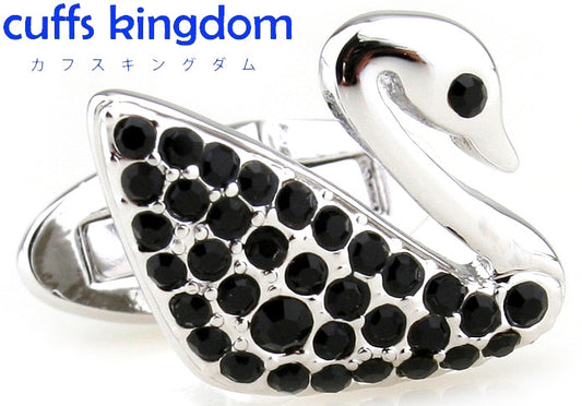スワロフ-スワン-黒-系-カフスボタン-ブラック-ジュエル-男女-カフリングス-おしゃれ-動物-シンプル-スーツ-人気-プレゼント-ギフト-結婚式-入学式-成人式-カフス専門店