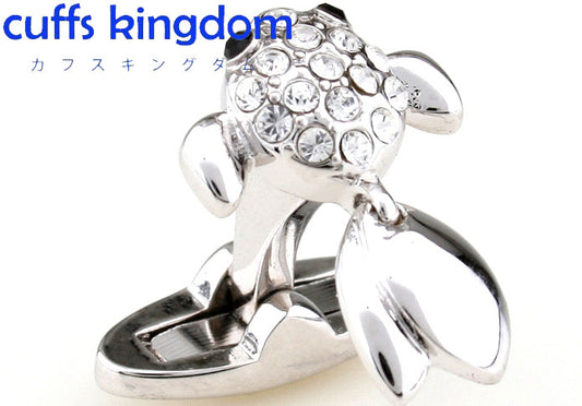 小粒-3ｄ-金魚-銀-白-系-カフスボタン-ホワイト-ジュエル-細工-男女-カフリングス-おしゃれ-かわいい-魚-エレガント-スーツ-人気-プレゼント-ギフト-カフス専門店