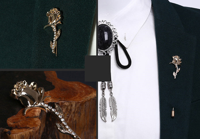 薔薇-モチーフ-きらきら-スーツ-アクセ-金色-ラペルピン-おしゃれ-かわいい-プレゼント-高級感-メンズ-お礼-ギフト-アクセサリ