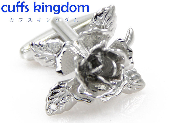 薔薇の花-銀色-カフスボタン-シルバー-男女-カフリングス-スーツ-人気-プレゼント-ギフト-花-植物-カフス専門店