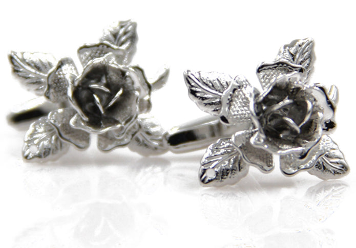 薔薇の花-銀色-カフスボタン-シルバー-男女-カフリングス-スーツ-人気-プレゼント-ギフト-花-植物-カフス専門店