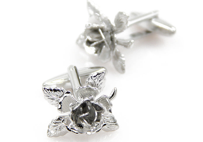 薔薇の花-銀色-カフスボタン-シルバー-男女-カフリングス-スーツ-人気-プレゼント-ギフト-花-植物-カフス専門店