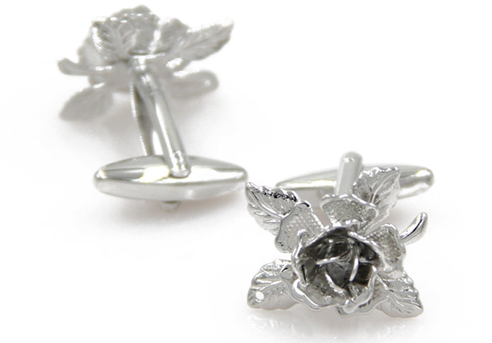 薔薇の花-銀色-カフスボタン-シルバー-男女-カフリングス-スーツ-人気-プレゼント-ギフト-花-植物-カフス専門店