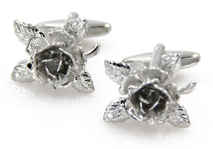 薔薇の花-銀色-カフスボタン-シルバー-男女-カフリングス-スーツ-人気-プレゼント-ギフト-花-植物-カフス専門店