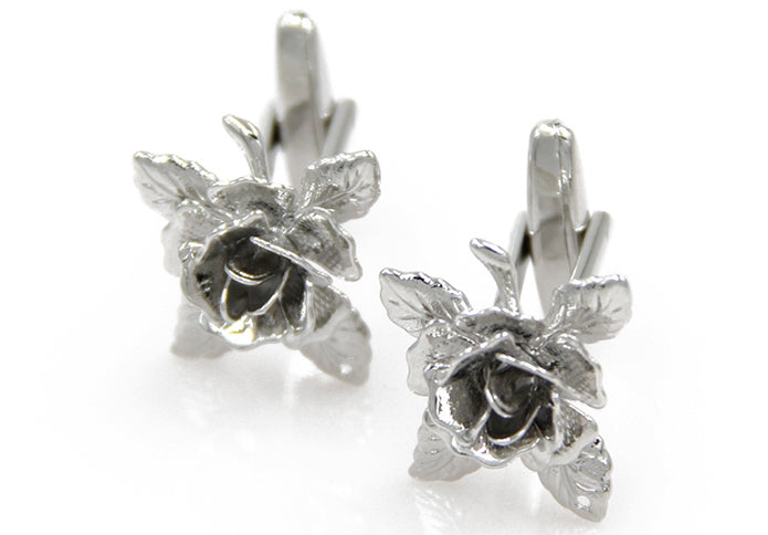 薔薇の花-銀色-カフスボタン-シルバー-男女-カフリングス-スーツ-人気-プレゼント-ギフト-花-植物-カフス専門店