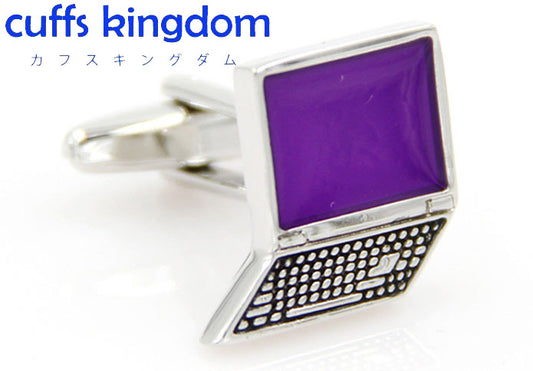 ラップトップ-パソコン-銀-紫色-カフスボタン-パープル-男女-カフリングス-スーツ-人気-プレゼント-ギフト-ユニーク-趣味-カフス専門店