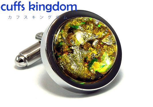 ハンドメイド-１点物-レジン-樹脂-銀-縁-黄-色-カフスボタン-ケース入り-イエロー-男女-カフリングス-スーツ-人気-プレゼント-ギフト-おしゃれ-結婚式-カフス専門店