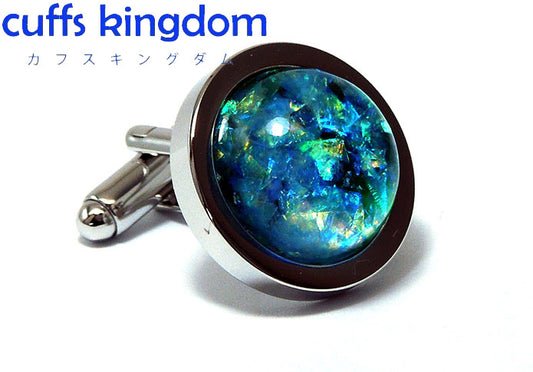 ハンドメイド-１点物-レジン-樹脂-銀-縁-青-緑-色-カフスボタン-ケース入り-マリンブルー-男女-カフリングス-スーツ-人気-プレゼント-ギフト-おしゃれ-結婚式-カフス専門店