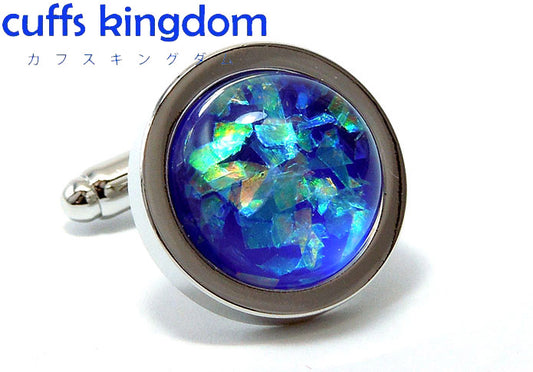 ハンドメイド-１点物-レジン-樹脂-銀-縁-青-色-カフスボタン-ケース入り-ブルー-男女-カフリングス-スーツ-人気-プレゼント-ギフト-おしゃれ-結婚式-カフス専門店