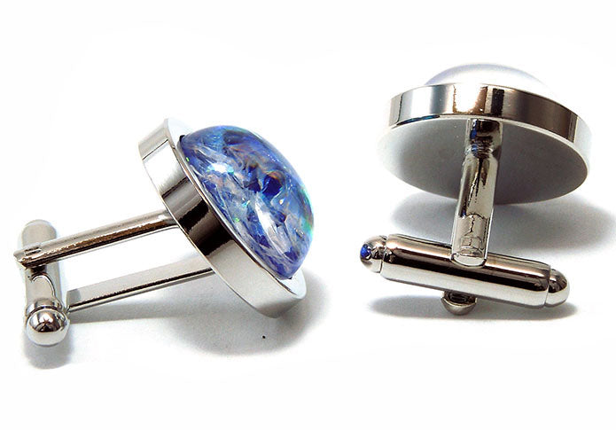 ハンドメイド-１点物-レジン-樹脂-銀-縁-青-色-カフスボタン-ケース入り-ブルー-男女-カフリングス-スーツ-人気-プレゼント-ギフト-おしゃれ-結婚式-カフス専門店