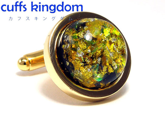 ハンドメイド-１点物-レジン-樹脂-金-縁-黄-色-カフスボタン-ケース入り-イエロー-男女-カフリングス-スーツ-人気-プレゼント-ギフト-おしゃれ-結婚式-カフス専門店