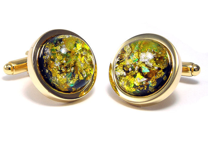 ハンドメイド-１点物-レジン-樹脂-金-縁-黄-色-カフスボタン-ケース入り-イエロー-男女-カフリングス-スーツ-人気-プレゼント-ギフト-おしゃれ-結婚式-カフス専門店