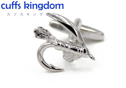 フライフィッシング-毛ばり-銀色-カフスボタン-シルバー-男女-カフリングス-スーツ-プレゼント-ギフト-趣味-つり-人気-カフス専門店