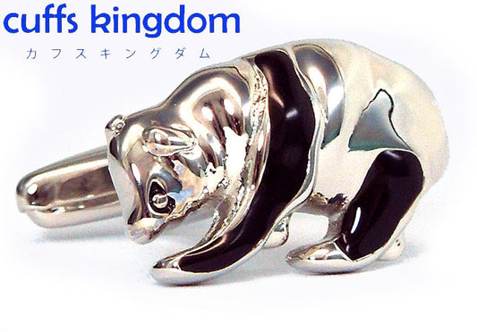 パンダモチーフ-銀-黒-色-カフスボタン-シルバー-アニマル系-勇ましさ-男-カフリングス-動物-プレゼント-おしゃれ-結婚式-カフス専門店