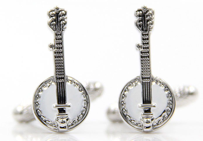 バンジョー-楽器-カフス-色-白-銀-カフスボタン-ホワイト-おしゃれ-男女-カフリングス-スーツ-プレゼント-趣味-楽器-大人気-結婚式-カフス専門店