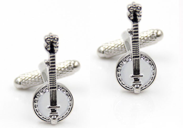 バンジョー-楽器-カフス-色-白-銀-カフスボタン-ホワイト-おしゃれ-男女-カフリングス-スーツ-プレゼント-趣味-楽器-大人気-結婚式-カフス専門店