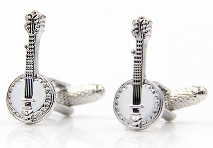 バンジョー-楽器-カフス-色-白-銀-カフスボタン-ホワイト-おしゃれ-男女-カフリングス-スーツ-プレゼント-趣味-楽器-大人気-結婚式-カフス専門店
