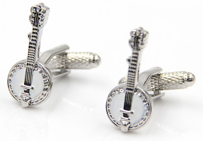 バンジョー-楽器-カフス-色-白-銀-カフスボタン-ホワイト-おしゃれ-男女-カフリングス-スーツ-プレゼント-趣味-楽器-大人気-結婚式-カフス専門店