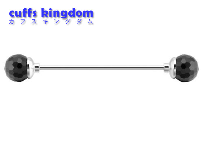 大き目-ブラック-カット-球体-銀-カラーバー-ピン-襟止め