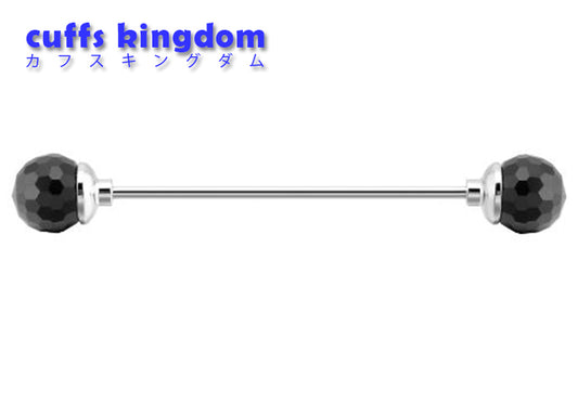 大き目-ブラック-カット-球体-銀-カラーバー-ピン-襟止め