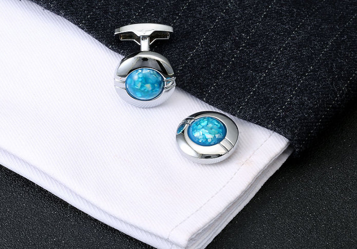 貝片-盛り込んだ-レジン-カフリングス-色-銀-青色-カフスボタン-ブルー-男女-おしゃれ-かわいい-結婚式-プレゼント-入園式-入学式-成人式-カフス専門店