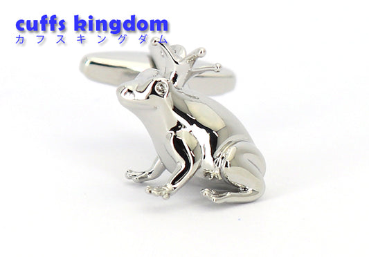 王冠-トノサマガエル-カフリングス-色-銀色-カフスボタン-シルバー-水辺の生き物-男女-王様-おしゃれ-かわいい-結婚式-プレゼント-入園式-入学式-成人式-カフス専門店