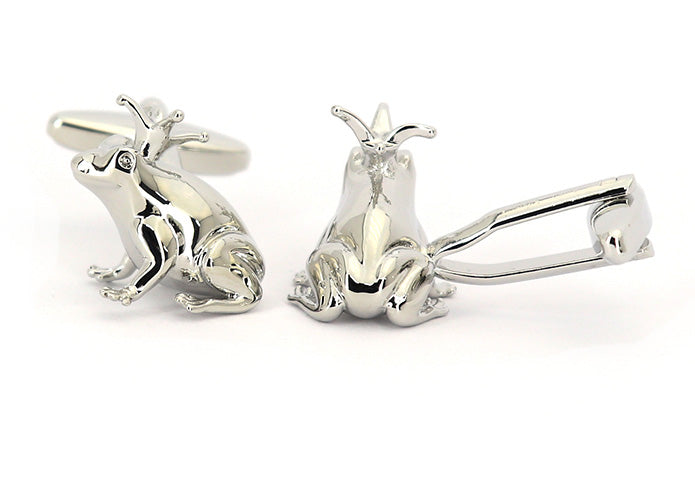 王冠-トノサマガエル-カフリングス-色-銀色-カフスボタン-シルバー-水辺の生き物-男女-王様-おしゃれ-かわいい-結婚式-プレゼント-入園式-入学式-成人式-カフス専門店