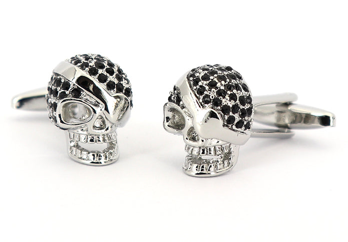 眼帯-スカル-カフリングス-色-銀色-カフスボタン-ブラック-シルバー