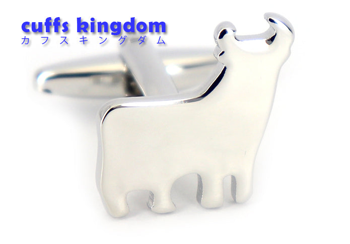 牛-シルエット-デザイン-カフス-銀色-シルバー系-男女-ユニーク-おすすめ-おしゃれ-男女-営業マン-結婚式-スーツ-人気-カフリングス-プレゼント-ギフト-入園式-入学式-成人式