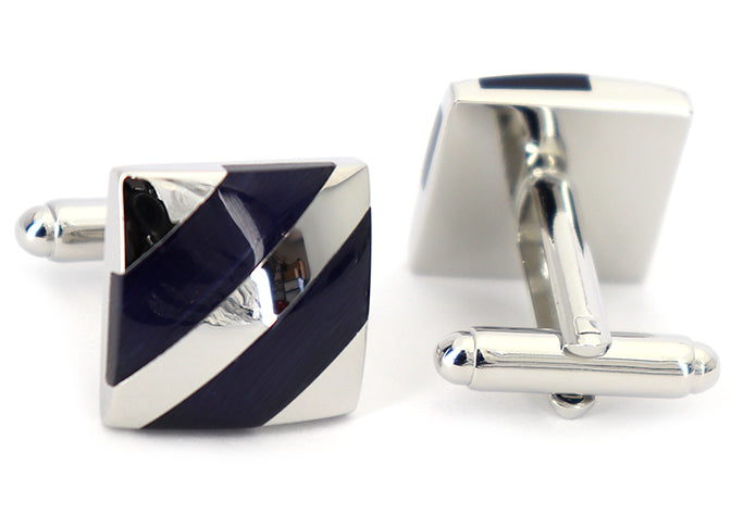 ベーシック 斜線 模様 カフスボタン 【 藍色 】【 青色 】【 グレー色 】【 男女 動物 可愛い おすすめ おしゃれ 男女 営業マン 結婚式 スーツ 大人気 カフリングス プレゼント ギフト 入園式 入学式 成人式 】