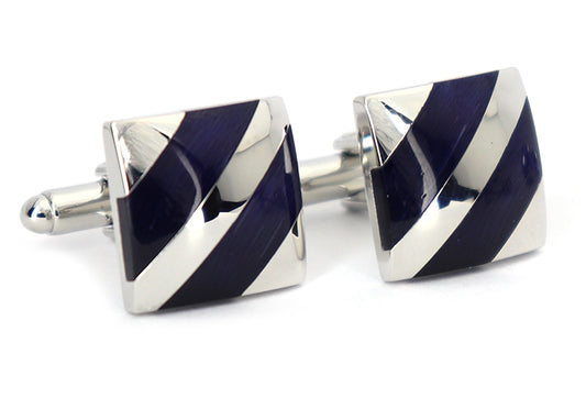 ベーシック 斜線 模様 カフスボタン 【 藍色 】【 青色 】【 グレー色 】【 男女 動物 可愛い おすすめ おしゃれ 男女 営業マン 結婚式 スーツ 大人気 カフリングス プレゼント ギフト 入園式 入学式 成人式 】