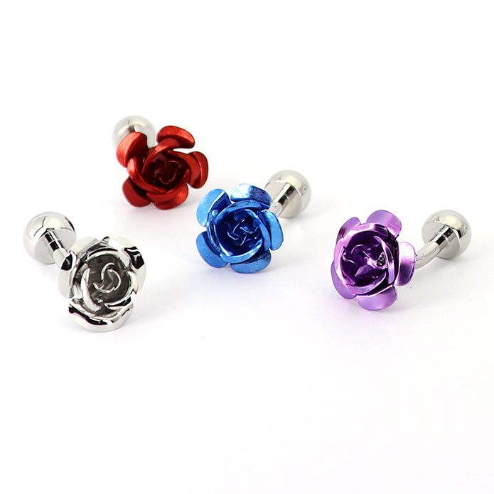 ■ 金属 花びら 【 色 ： 赤 青 紫 銀 】 薔薇の花 カフス ■ おしゃれ 男女 かわいい 結婚式 スーツ 人気 カフリングス プレゼント ギフト 入園式 入学式 成人式
