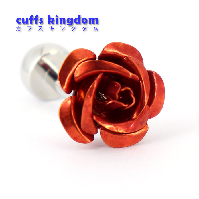 ■ 金属 花びら 【 色 ： 赤 青 紫 銀 】 薔薇の花 カフス ■ おしゃれ 男女 かわいい 結婚式 スーツ 人気 カフリングス プレゼント ギフト 入園式 入学式 成人式