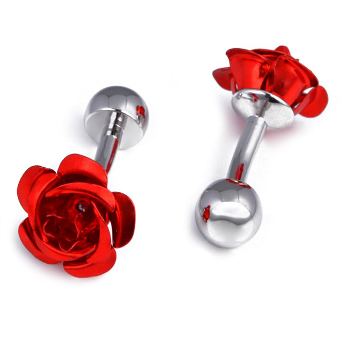 ■ 金属 花びら 【 色 ： 赤 青 紫 銀 】 薔薇の花 カフス ■ おしゃれ 男女 かわいい 結婚式 スーツ 人気 カフリングス プレゼント ギフト 入園式 入学式 成人式