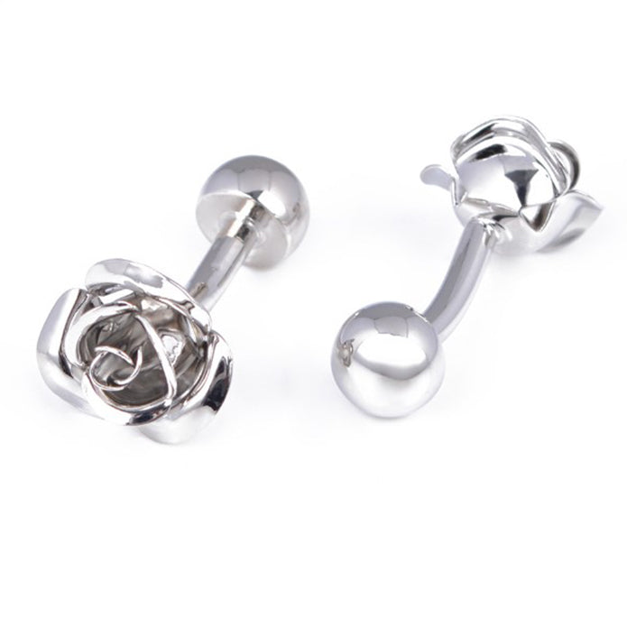 ■ 金属 花びら 【 色 ： 赤 青 紫 銀 】 薔薇の花 カフス ■ おしゃれ 男女 かわいい 結婚式 スーツ 人気 カフリングス プレゼント ギフト 入園式 入学式 成人式