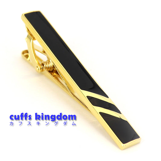 ■ 黒 ゴールドライン 【 色 ： 黒 ゴールド 】 タイピン ■ 男女 営業マン おしゃれ おすすめ 人気 結婚式 プレゼント カフス専門店