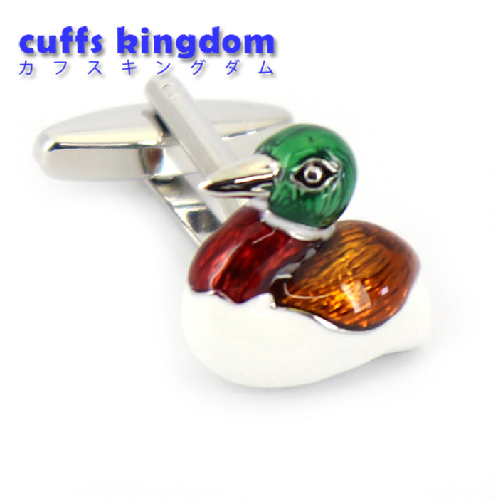 綺麗な発色-カモ-カフスボタン-鳥-高級-動物