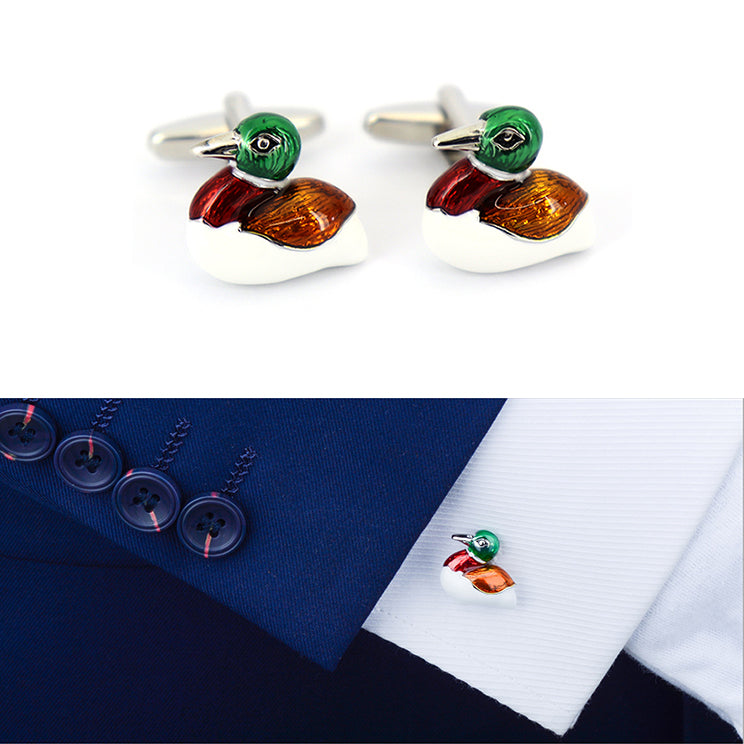 綺麗な発色-カモ-カフスボタン-鳥-高級-動物