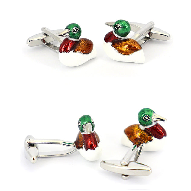 綺麗な発色-カモ-カフスボタン-鳥-高級-動物